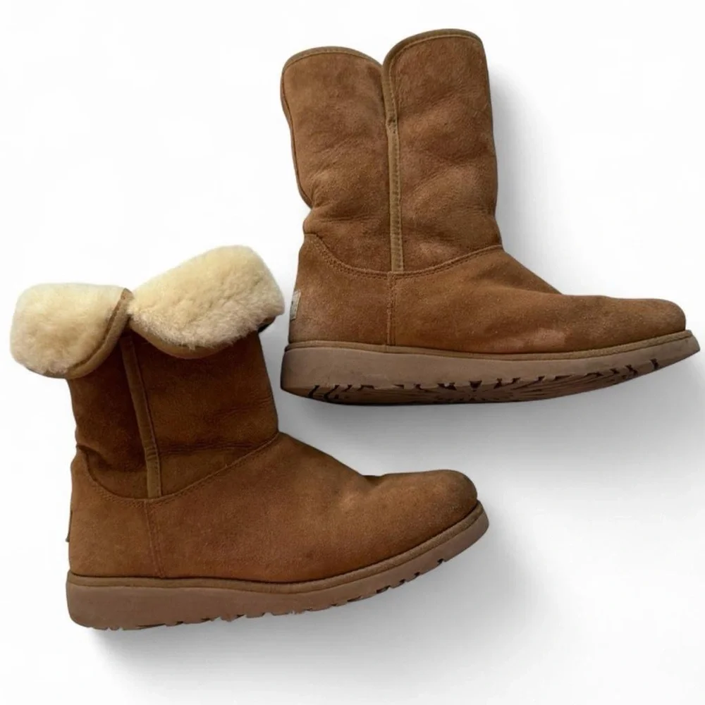 UGG KRISTIN CLASSIC SLIM CHESTNUT BROWN SUEDE WEDGE ANKLE BOOTS SIZE 4
